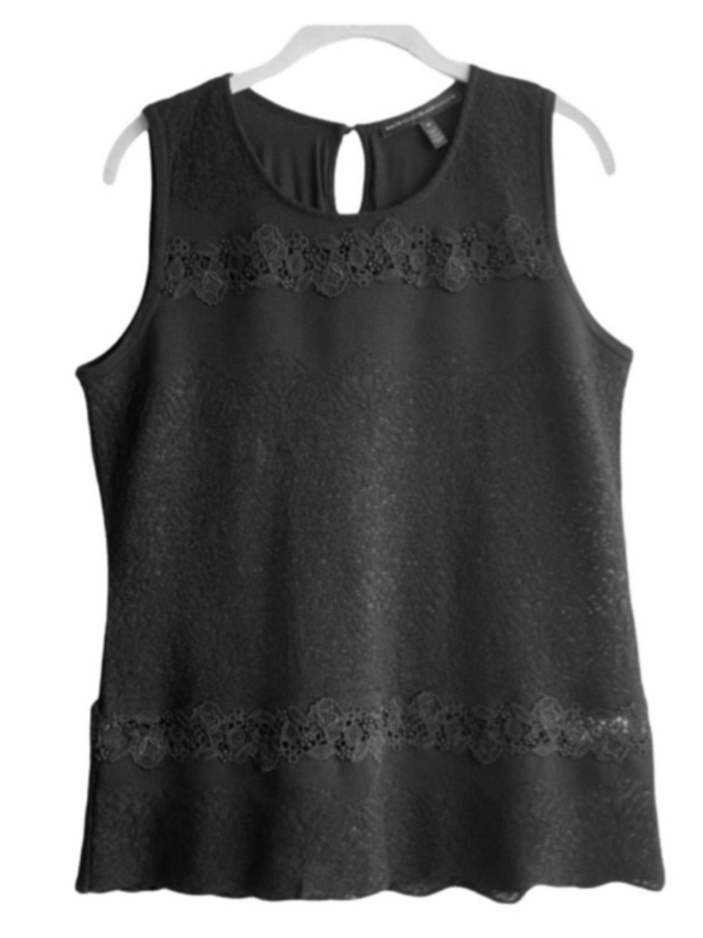 WHBM Crochet Lace Knit Overlay Tank Top Black Size SP